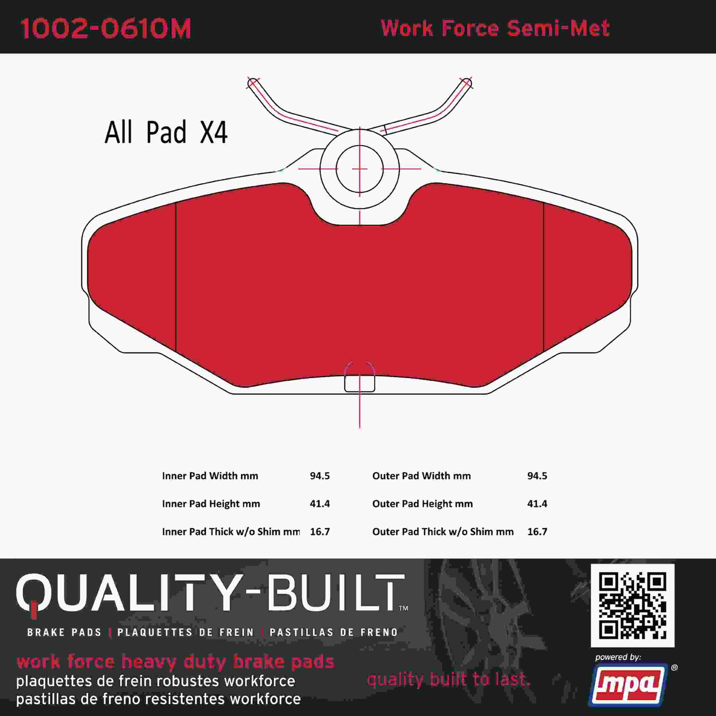 Quality-Built Quality-Built Work Force Heavy Duty Brake Pads w/ Hardware 1002-0610M