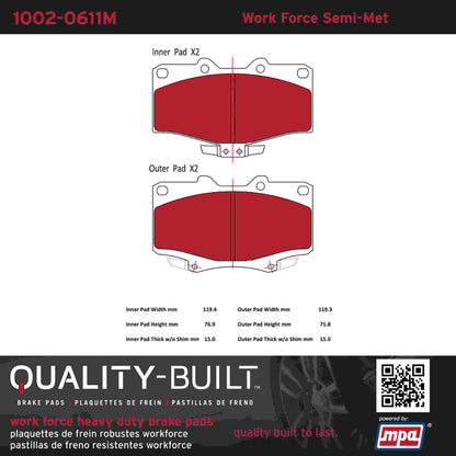 Quality-Built Quality-Built Work Force Heavy Duty Brake Pads w/ Hardware 1002-0611M