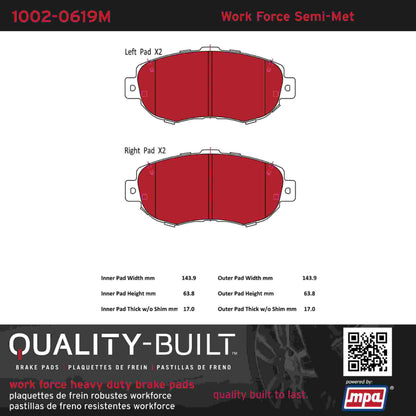 Quality-Built Quality-Built Work Force Heavy Duty Brake Pads w/ Hardware 1002-0619M