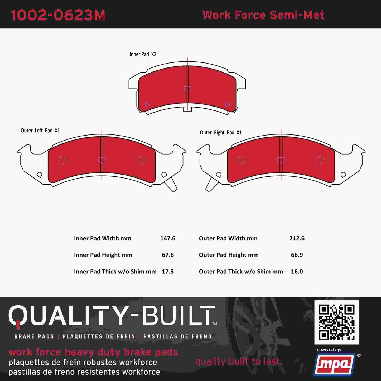 Quality-Built Quality-Built Work Force Heavy Duty Brake Pads w/ Hardware 1002-0623M