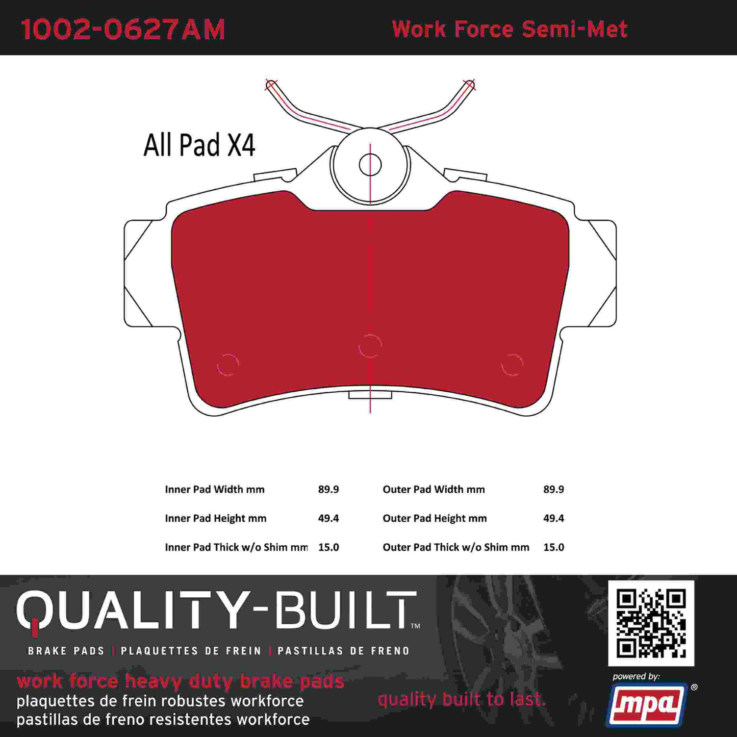 Quality-Built Quality-Built Work Force Heavy Duty Brake Pads w/ Hardware 1002-0627AM