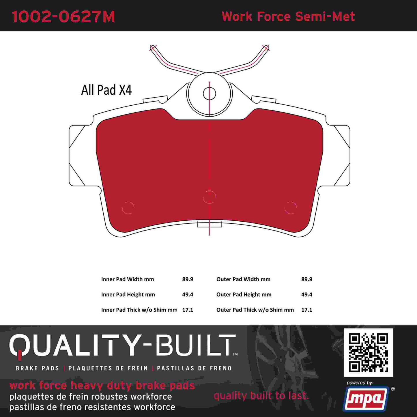 Quality-Built Quality-Built Work Force Heavy Duty Brake Pads w/ Hardware 1002-0627M