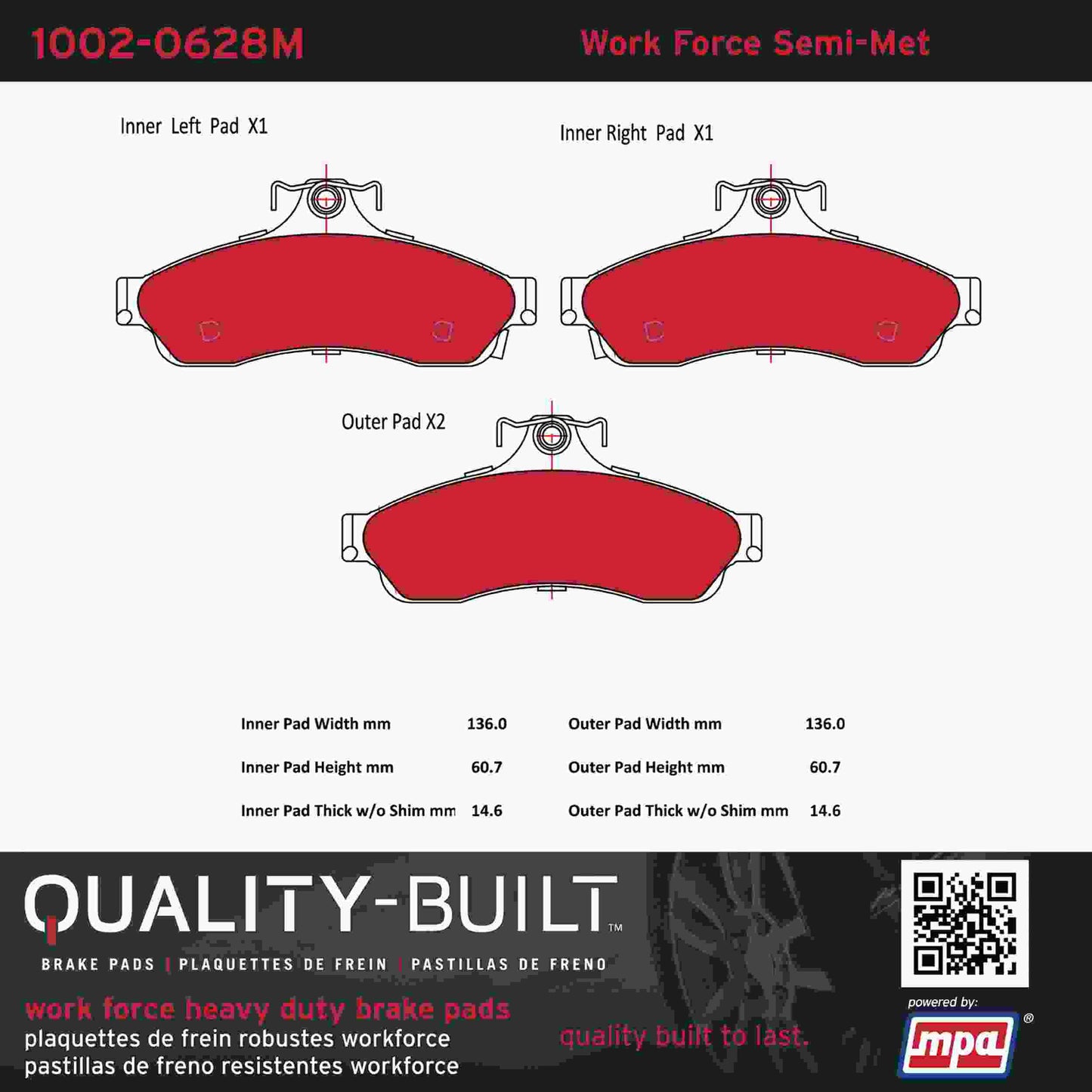 Quality-Built Quality-Built Work Force Heavy Duty Brake Pads w/ Hardware 1002-0628M
