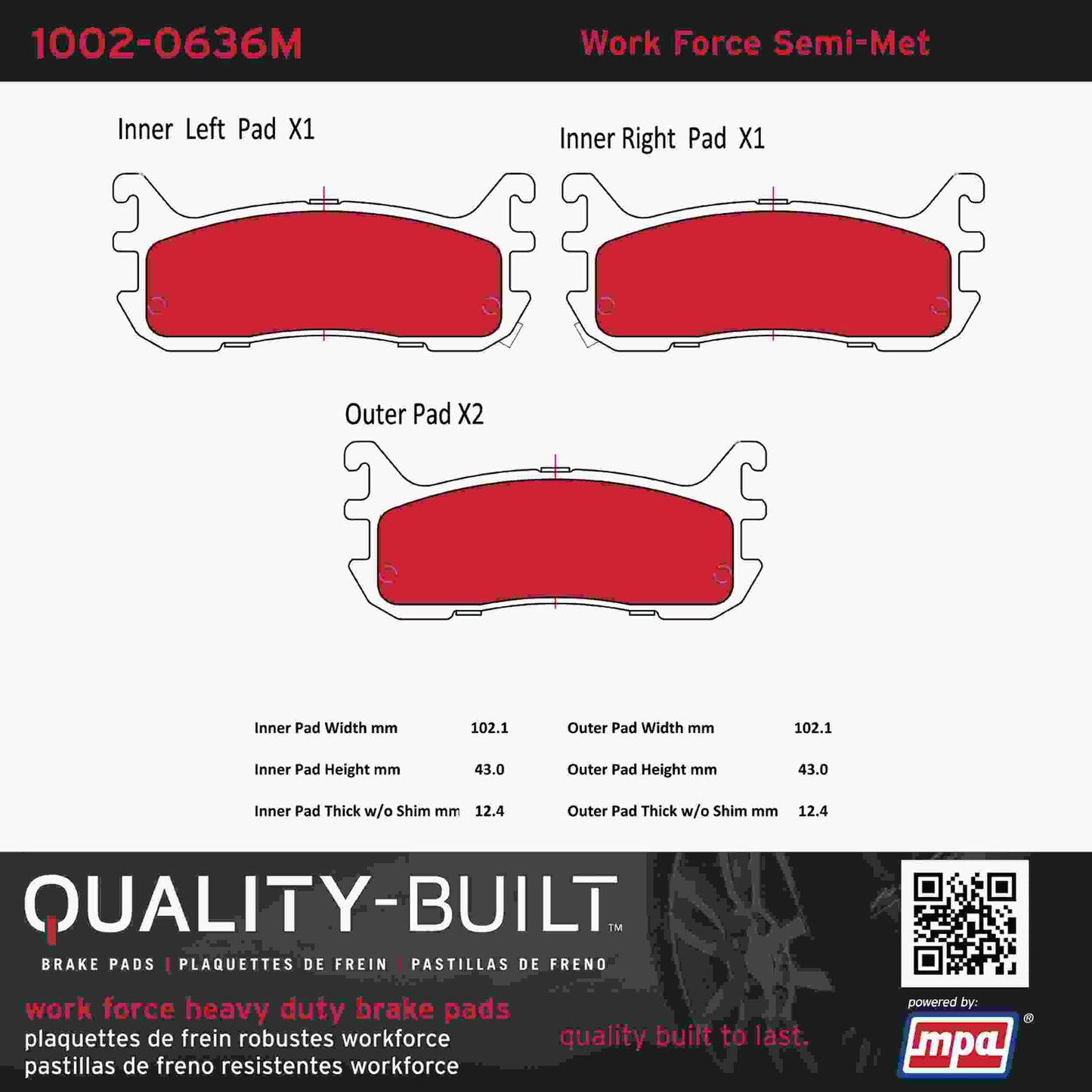 Quality-Built Quality-Built Work Force Heavy Duty Brake Pads w/ Hardware 1002-0636M