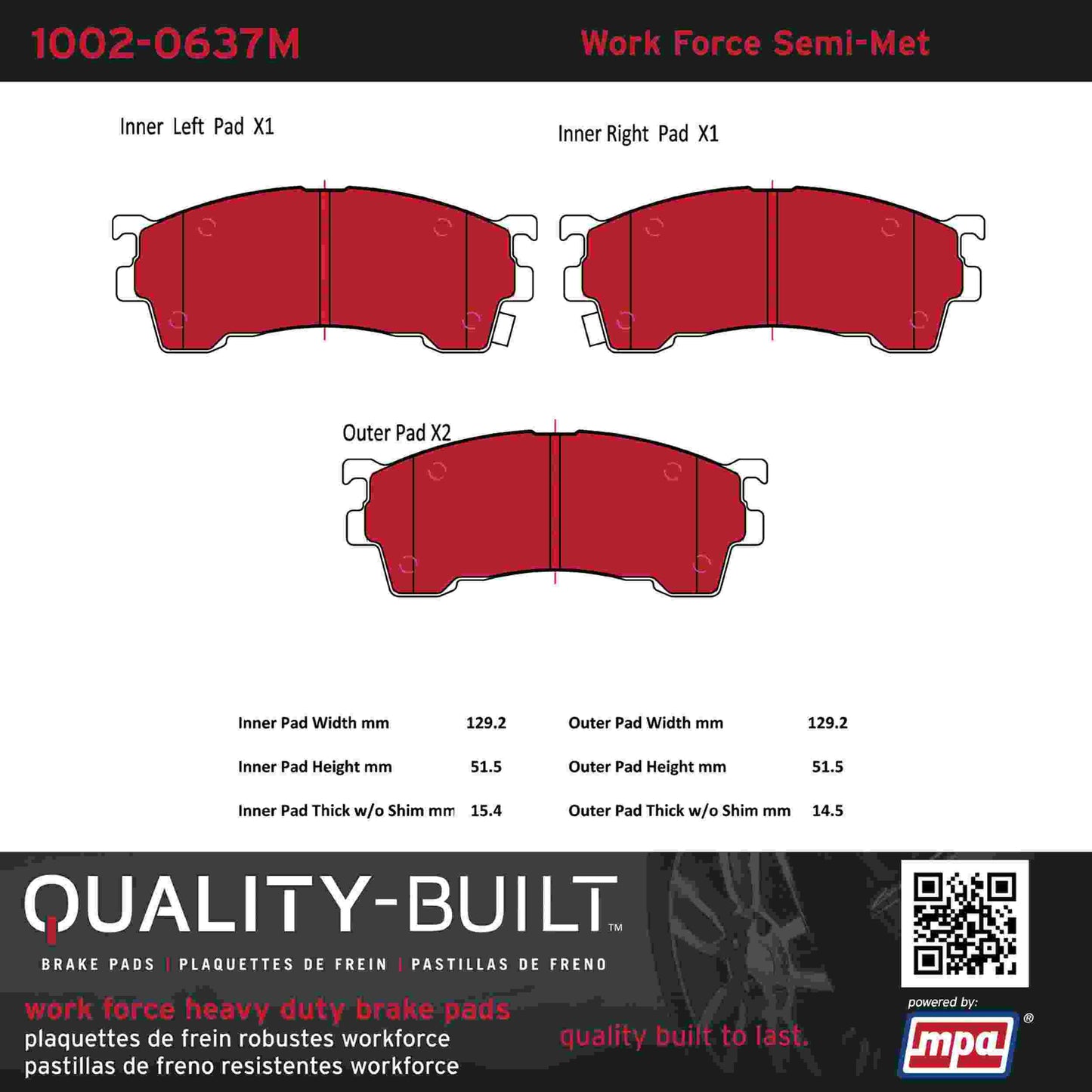 Quality-Built Quality-Built Work Force Heavy Duty Brake Pads w/ Hardware 1002-0637M