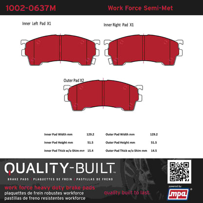 Quality-Built Quality-Built Work Force Heavy Duty Brake Pads w/ Hardware 1002-0637M