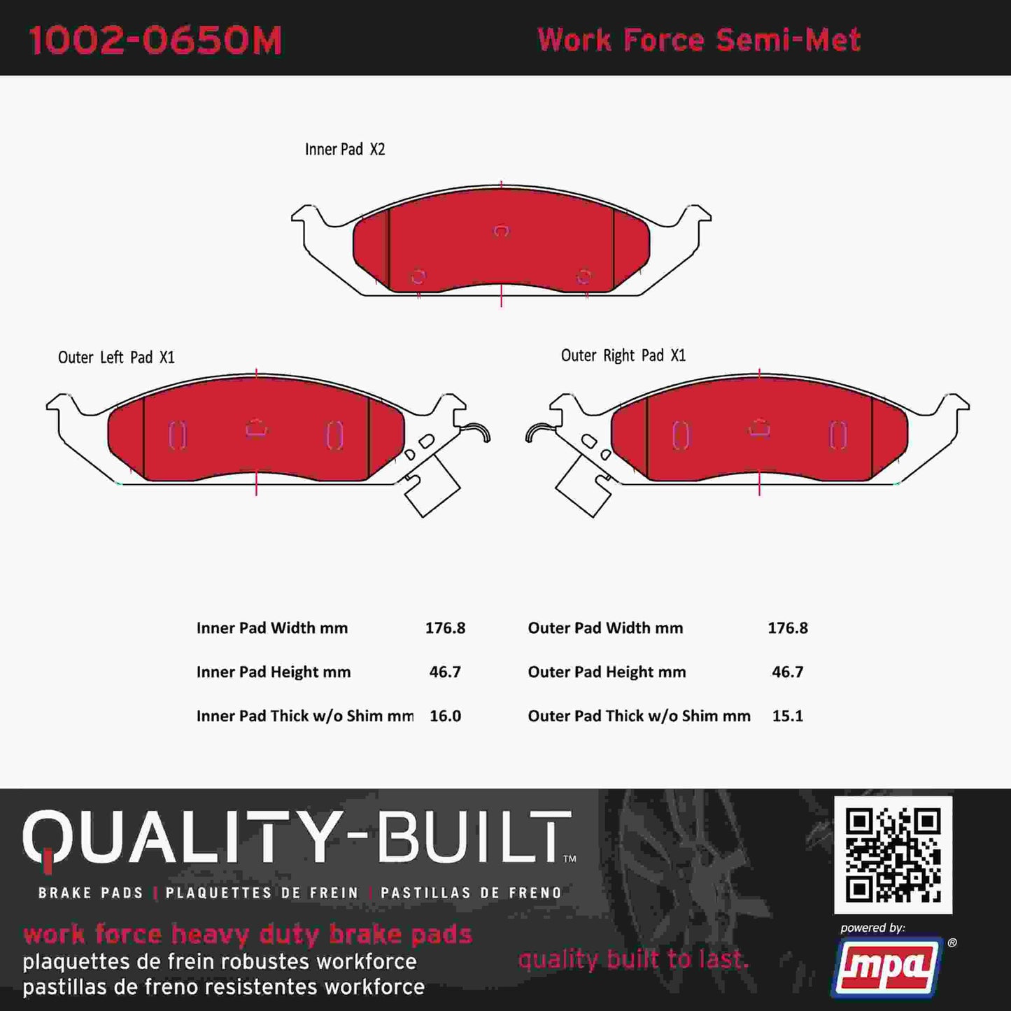 Quality-Built Quality-Built Work Force Heavy Duty Brake Pads w/ Hardware 1002-0650M