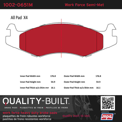 Quality-Built Quality-Built Work Force Heavy Duty Brake Pads w/ Hardware 1002-0651M