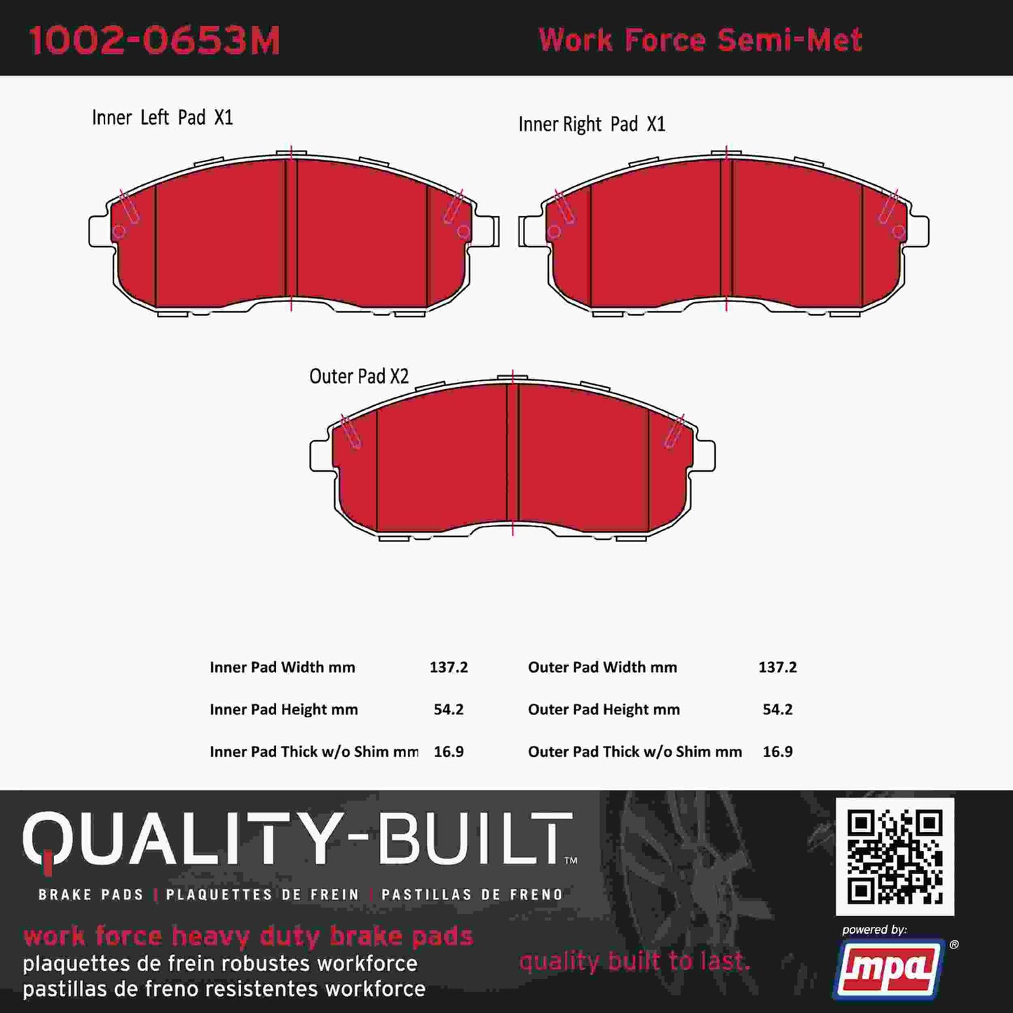 Quality-Built Quality-Built Work Force Heavy Duty Brake Pads w/ Hardware 1002-0653M