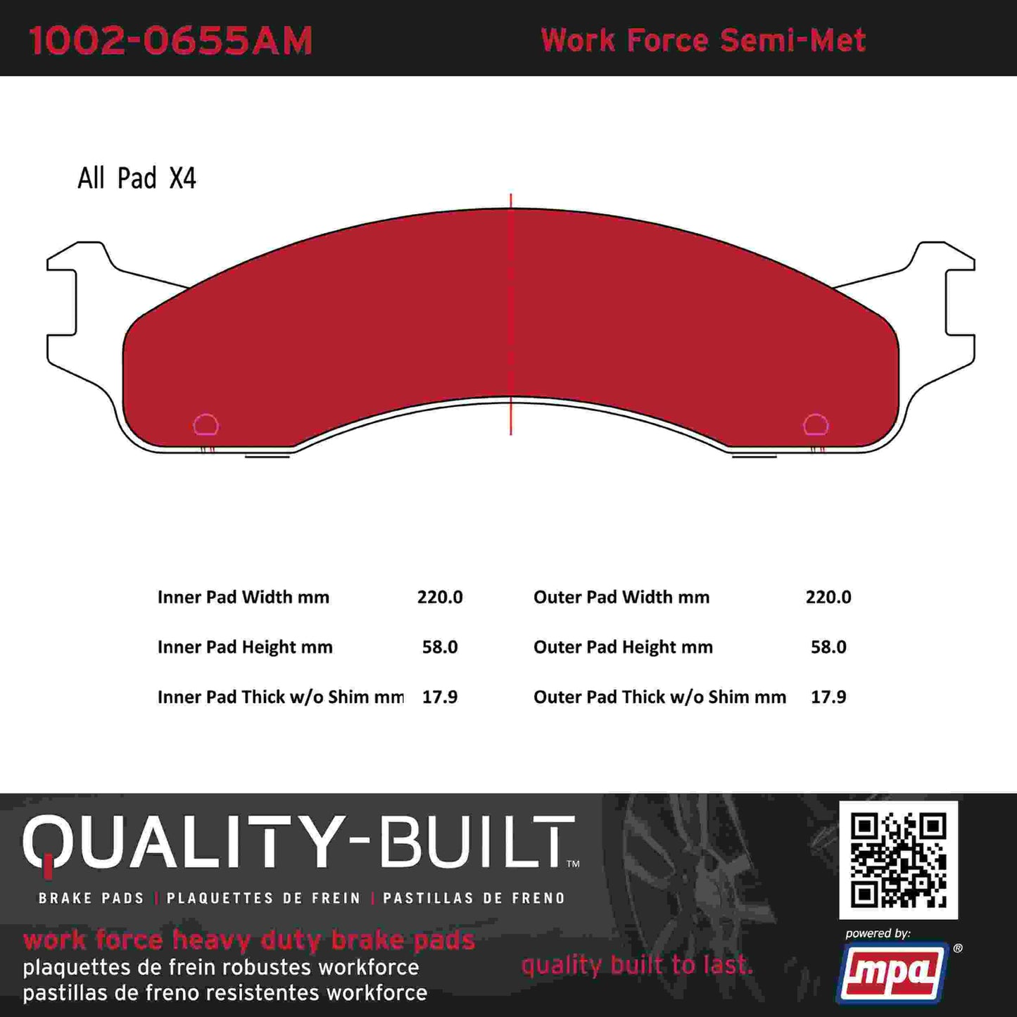 Quality-Built Quality-Built Work Force Heavy Duty Brake Pads w/ Hardware 1002-0655AM