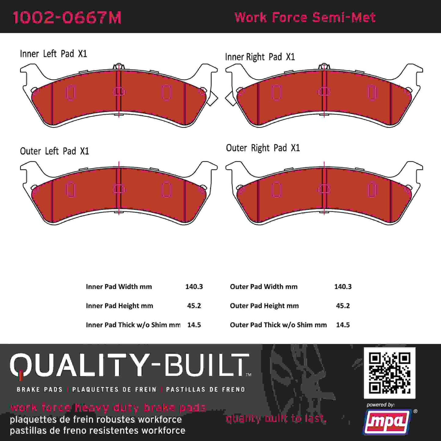 Quality-Built Quality-Built Work Force Heavy Duty Brake Pads w/ Hardware 1002-0667M