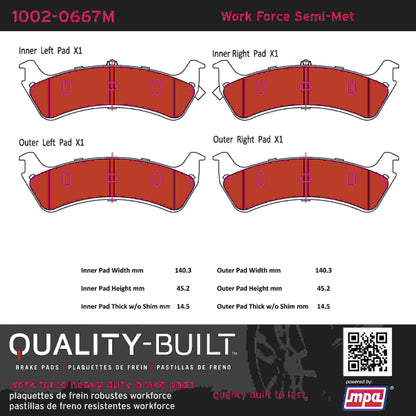 Quality-Built Quality-Built Work Force Heavy Duty Brake Pads w/ Hardware 1002-0667M