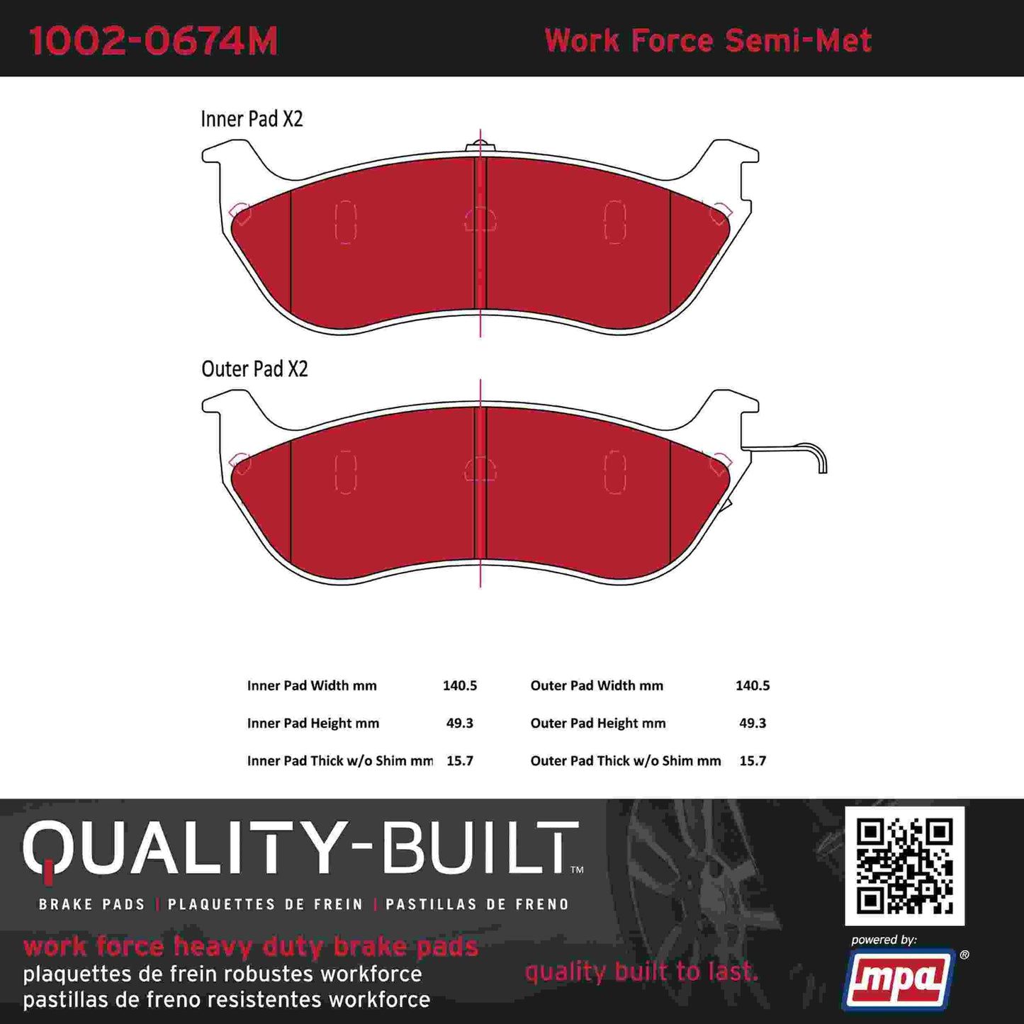 Quality-Built Quality-Built Work Force Heavy Duty Brake Pads w/ Hardware 1002-0674M