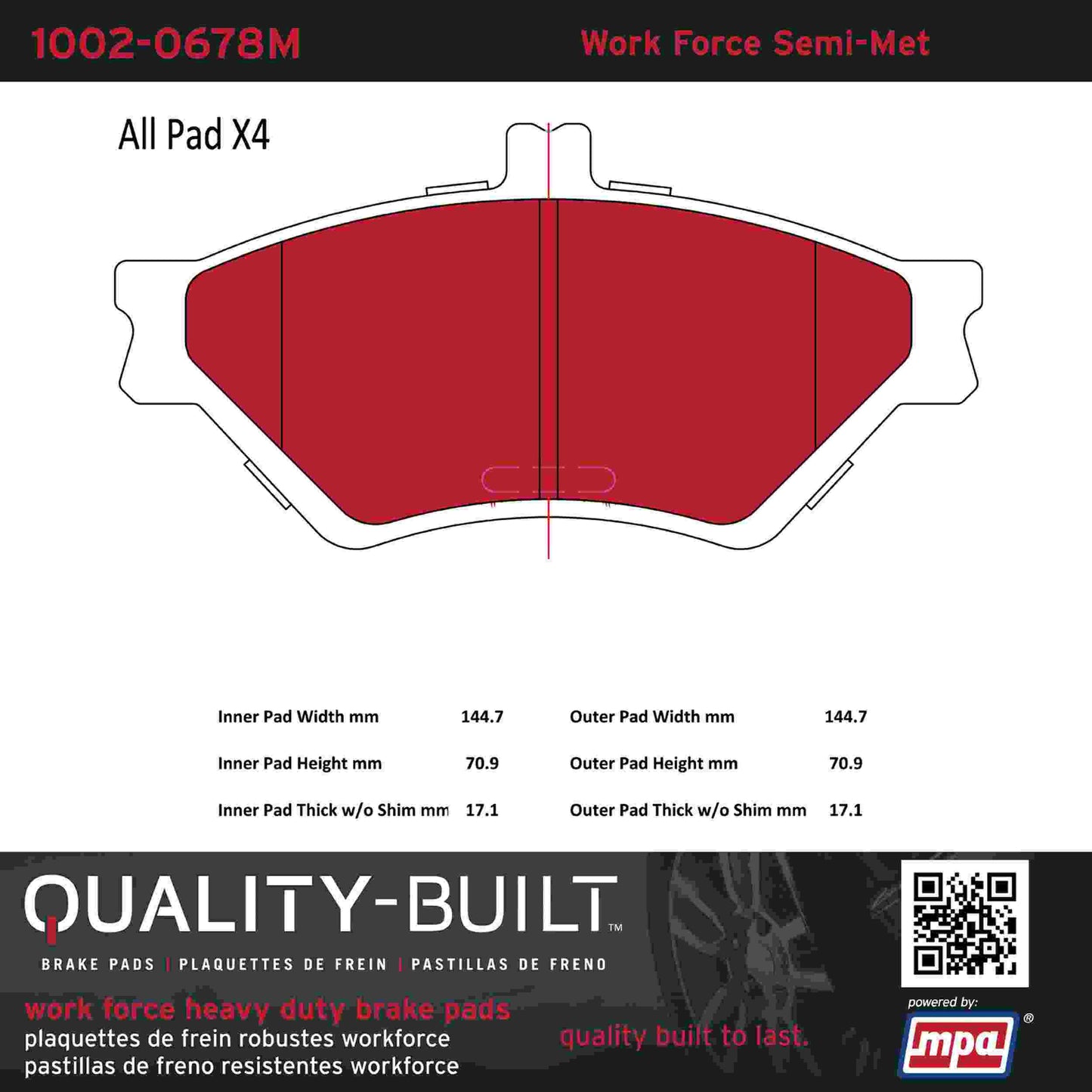 Quality-Built Quality-Built Work Force Heavy Duty Brake Pads w/ Hardware 1002-0678M