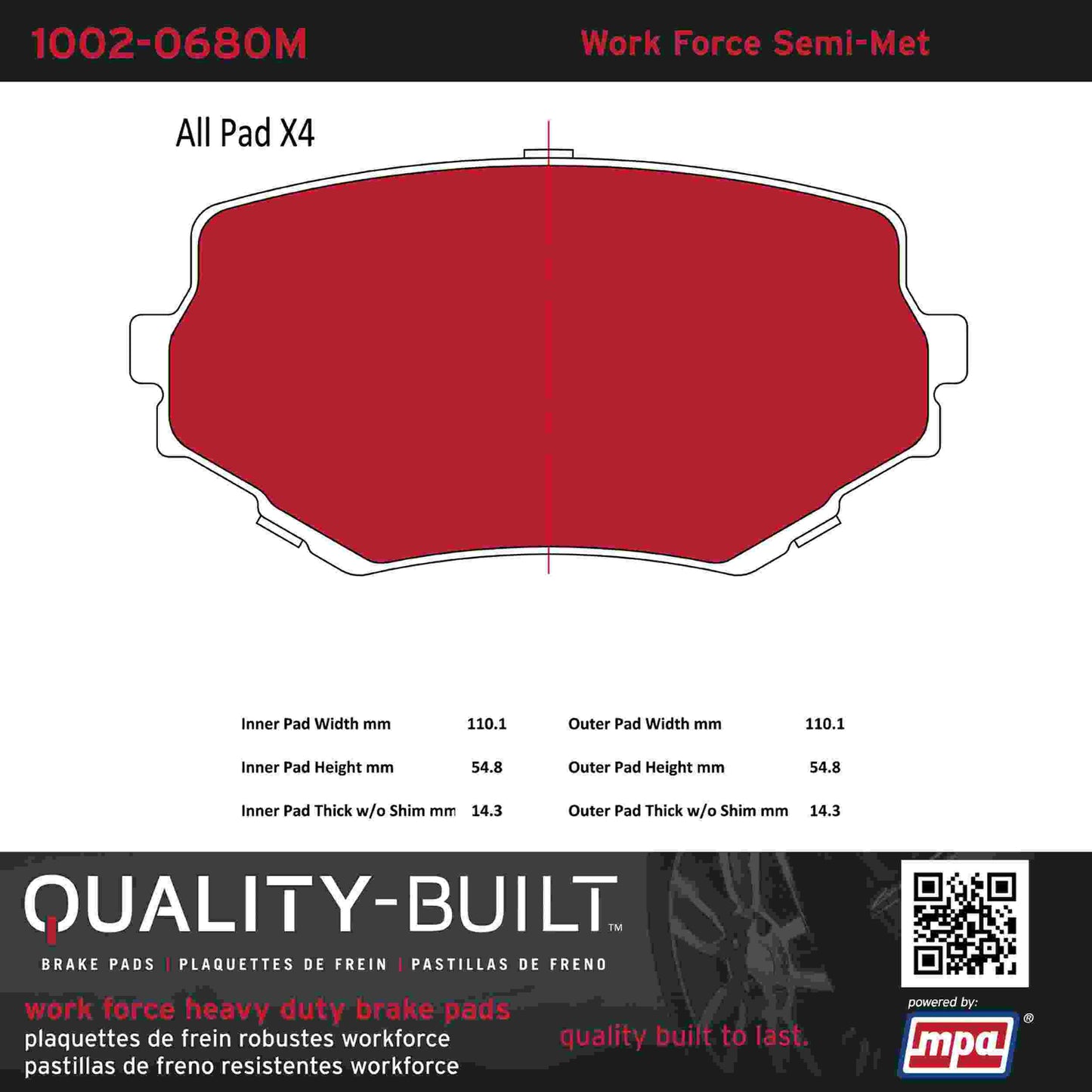 Quality-Built Quality-Built Work Force Heavy Duty Brake Pads w/ Hardware 1002-0680M