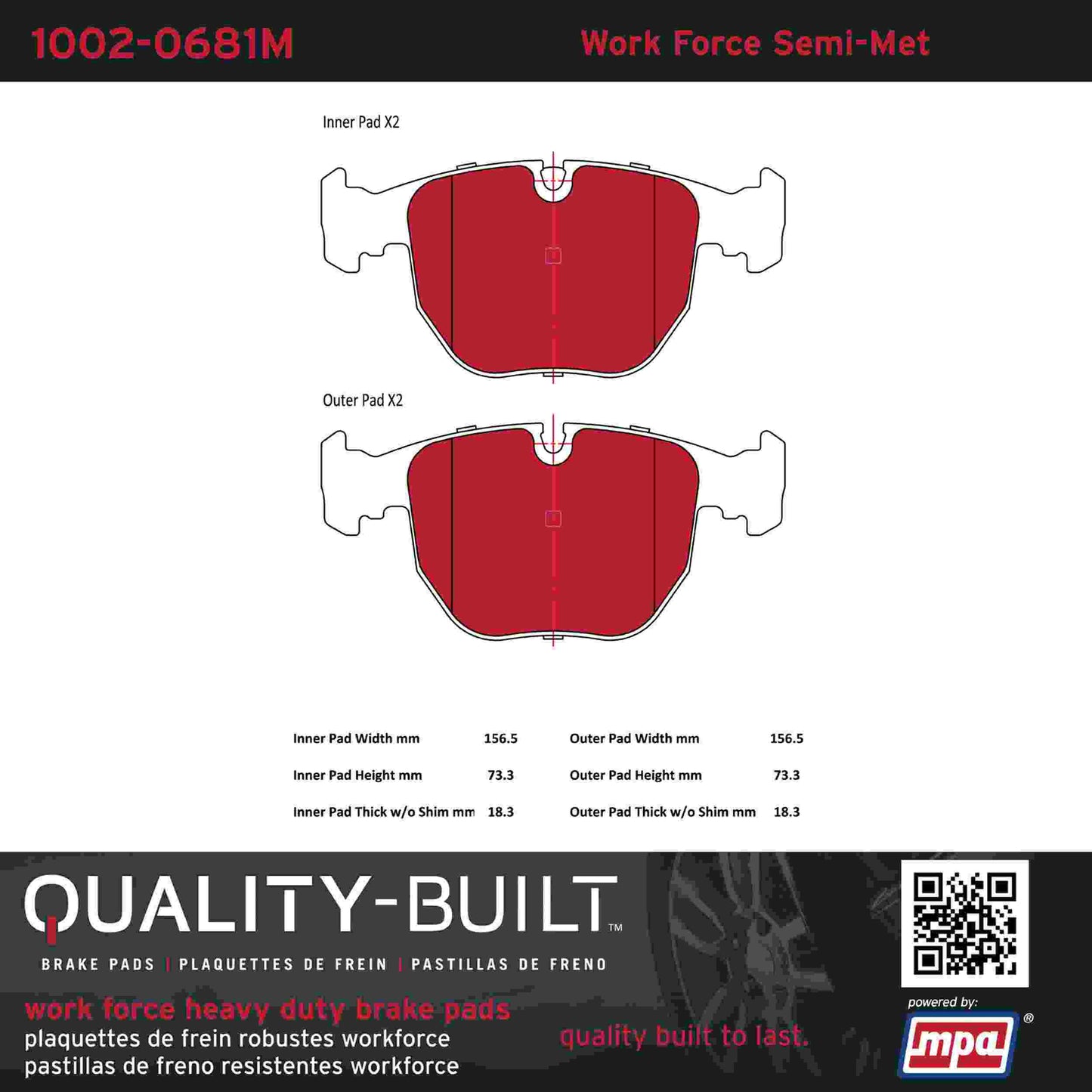 Quality-Built Quality-Built Work Force Heavy Duty Brake Pads w/ Hardware 1002-0681M