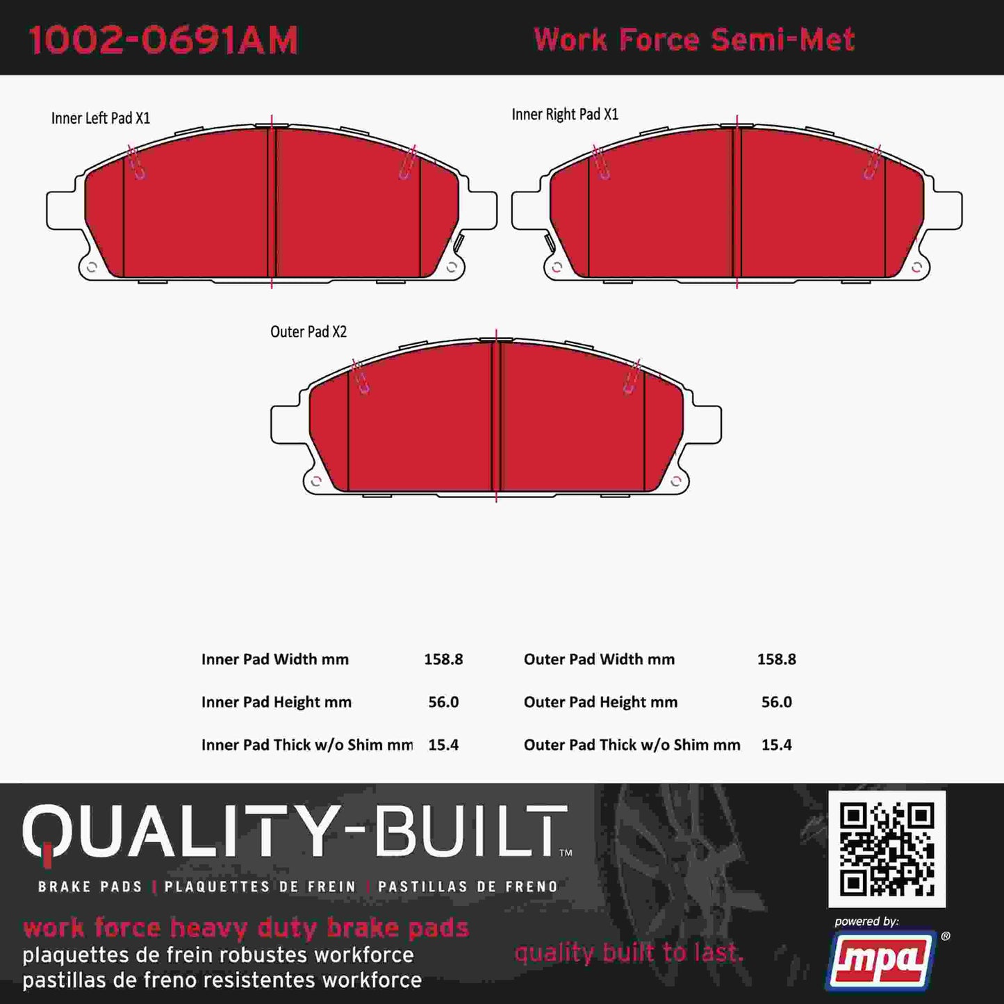 Quality-Built Quality-Built Work Force Heavy Duty Brake Pads w/ Hardware 1002-0691AM