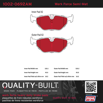 Quality-Built Quality-Built Work Force Heavy Duty Brake Pads w/ Hardware 1002-0692AM