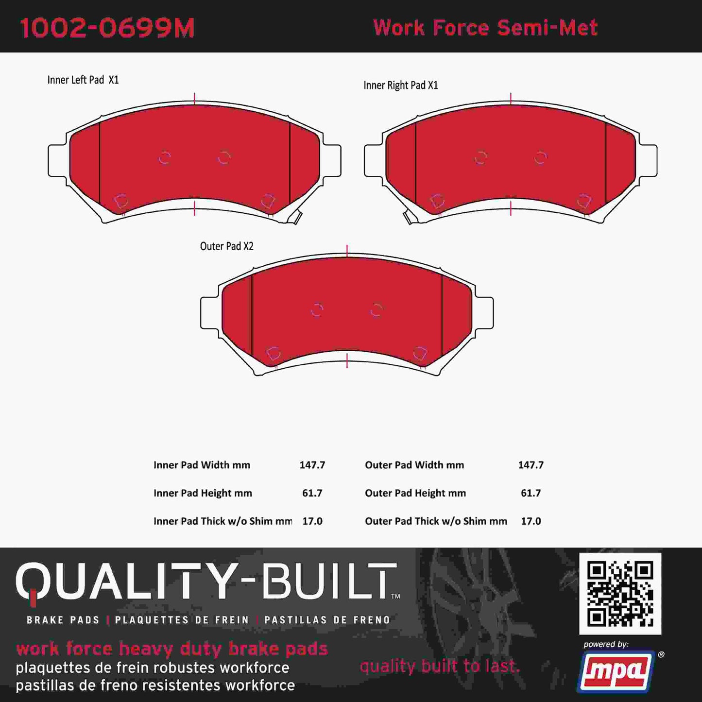 Quality-Built Quality-Built Work Force Heavy Duty Brake Pads w/ Hardware 1002-0699M