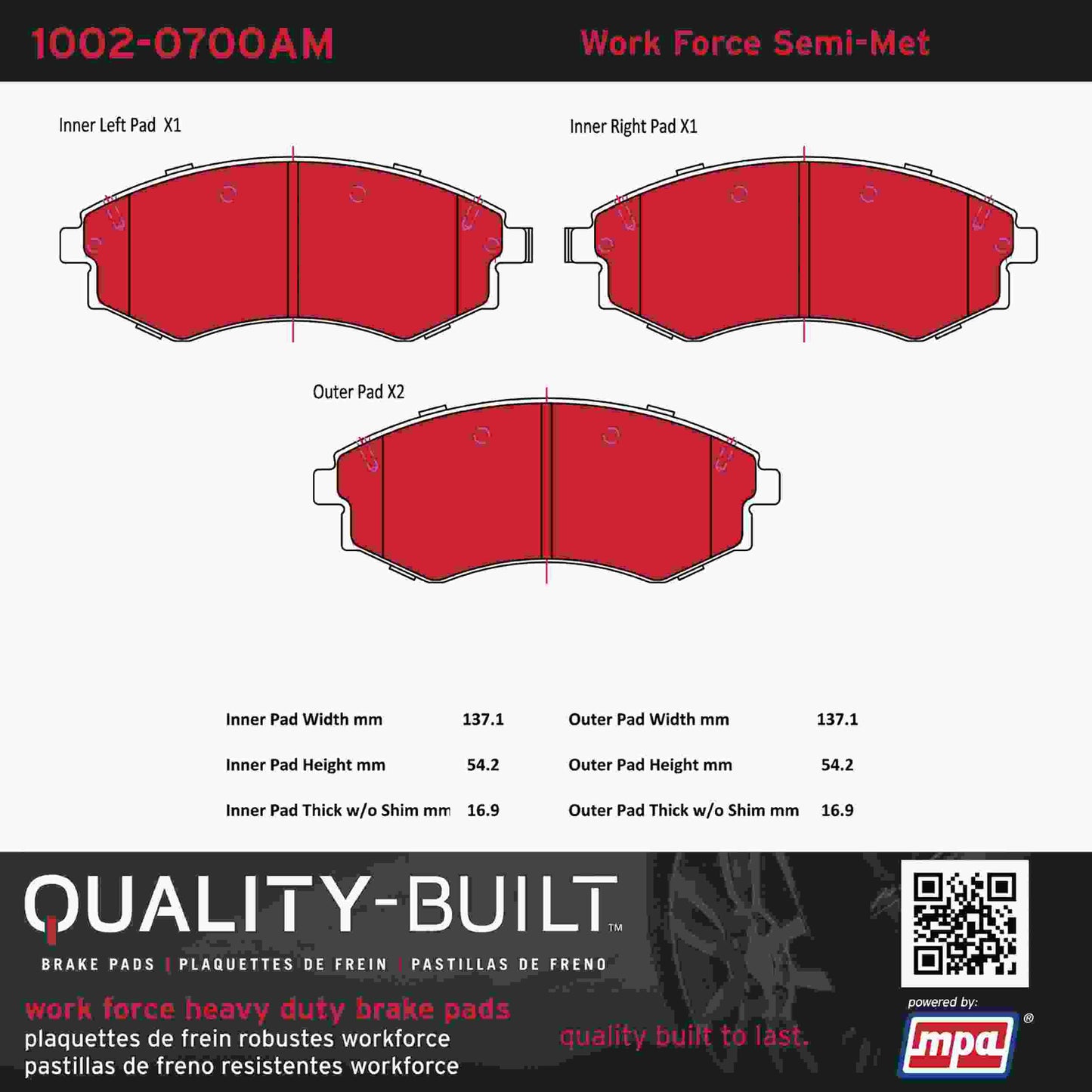 Quality-Built Quality-Built Work Force Heavy Duty Brake Pads w/ Hardware 1002-0700AM