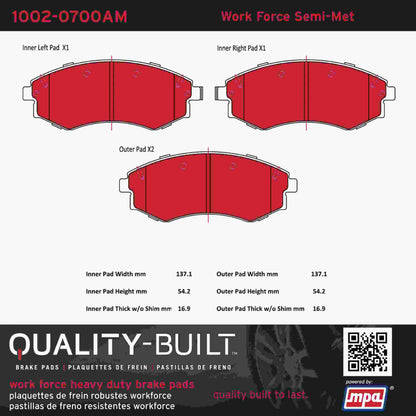 Quality-Built Quality-Built Work Force Heavy Duty Brake Pads w/ Hardware 1002-0700AM
