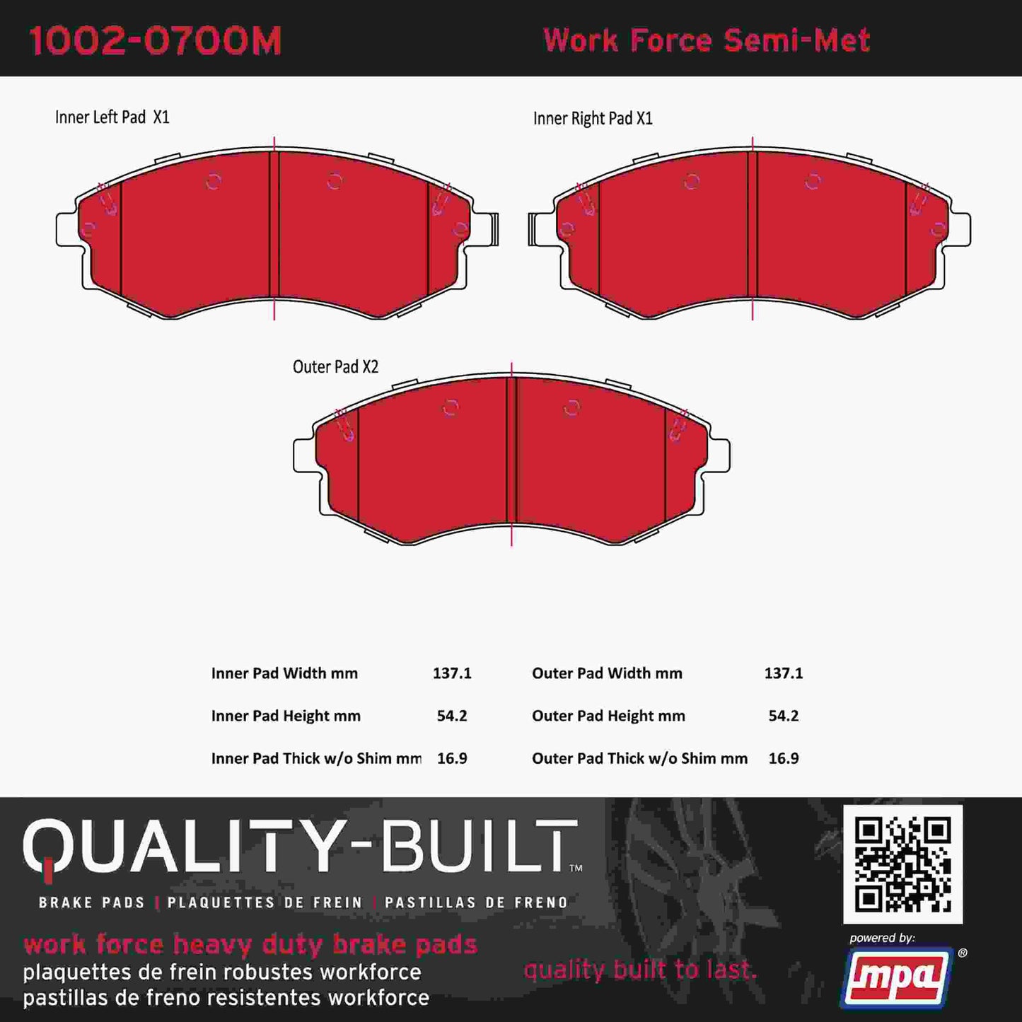 Quality-Built Quality-Built Work Force Heavy Duty Brake Pads w/ Hardware 1002-0700M