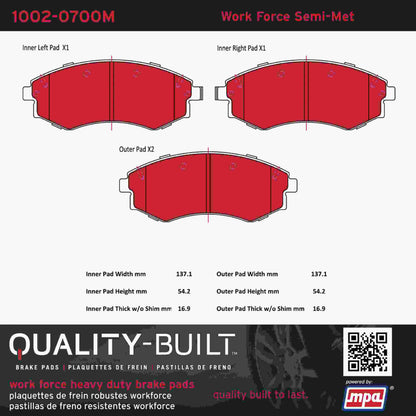 Quality-Built Quality-Built Work Force Heavy Duty Brake Pads w/ Hardware 1002-0700M