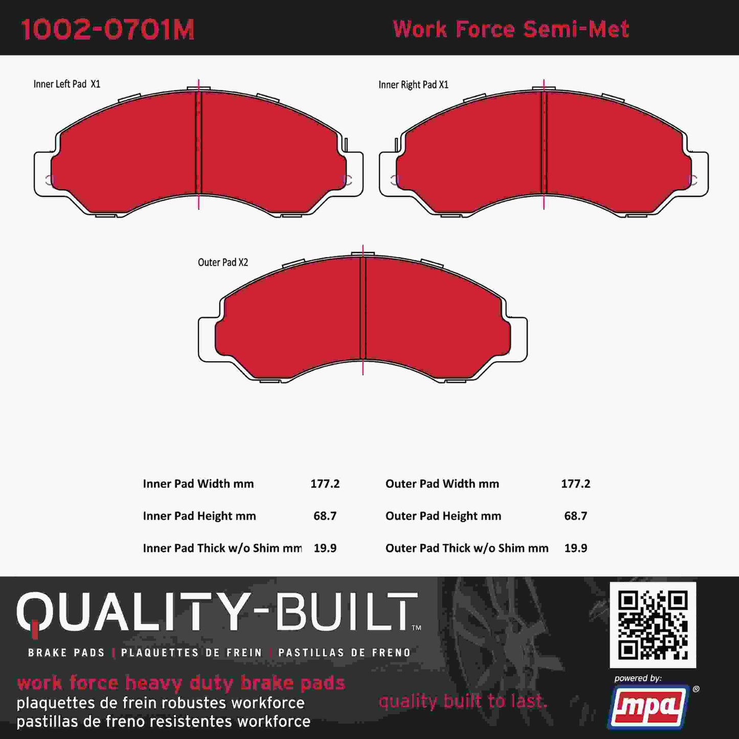 Quality-Built Quality-Built Work Force Heavy Duty Brake Pads w/ Hardware 1002-0701M