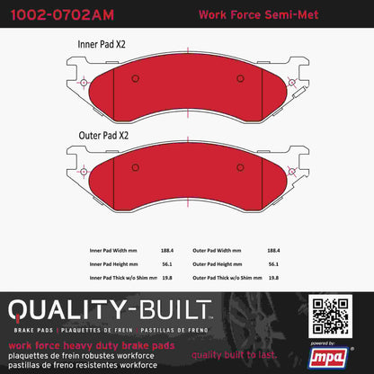 Quality-Built Quality-Built Work Force Heavy Duty Brake Pads w/ Hardware 1002-0702AM