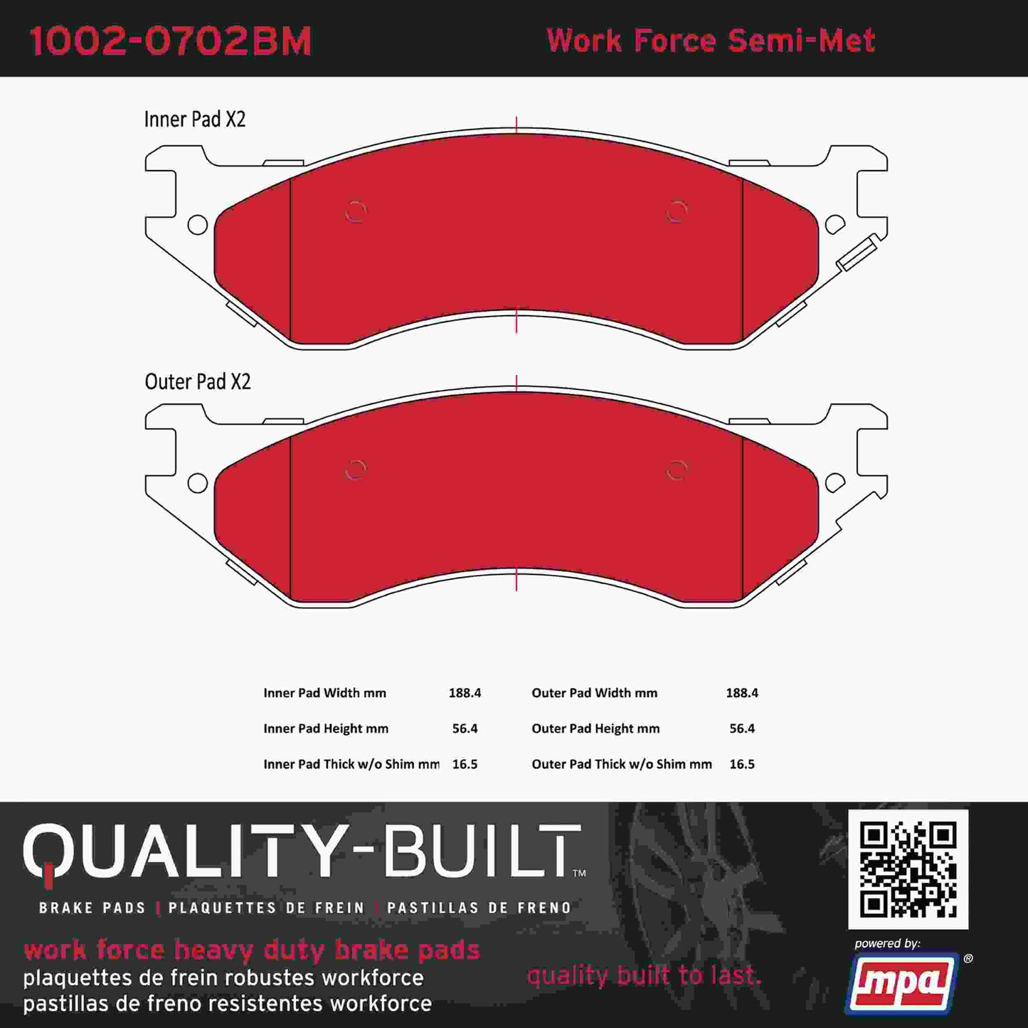 Quality-Built Quality-Built Work Force Heavy Duty Brake Pads w/ Hardware 1002-0702BM
