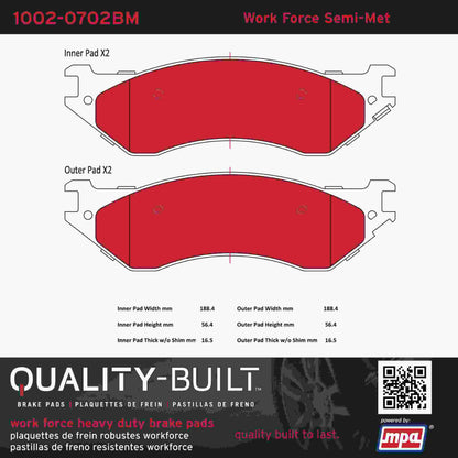 Quality-Built Quality-Built Work Force Heavy Duty Brake Pads w/ Hardware 1002-0702BM