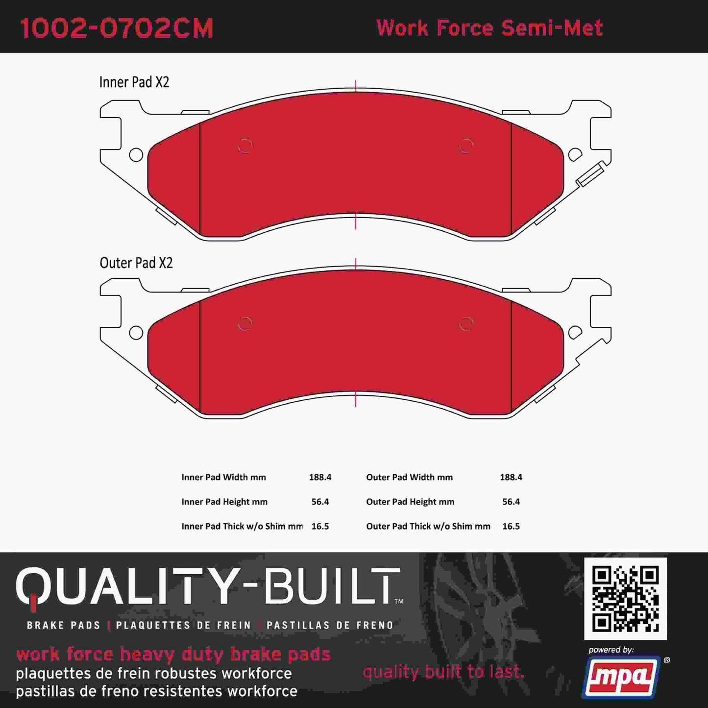 Quality-Built Quality-Built Work Force Heavy Duty Brake Pads w/ Hardware 1002-0702CM