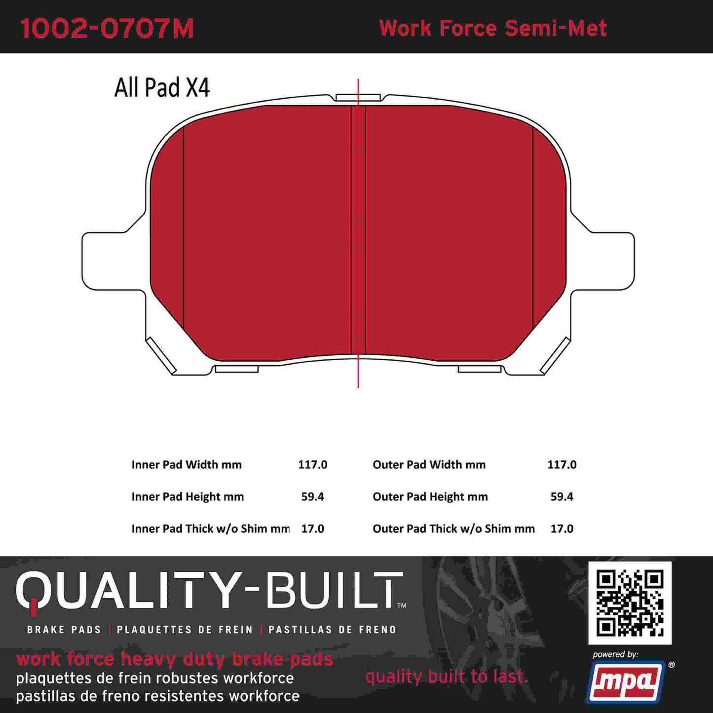 Quality-Built Quality-Built Work Force Heavy Duty Brake Pads w/ Hardware 1002-0707M