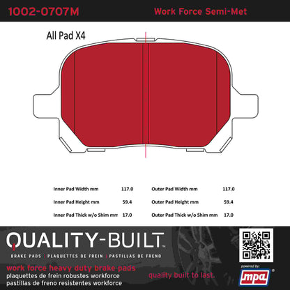Quality-Built Quality-Built Work Force Heavy Duty Brake Pads w/ Hardware 1002-0707M