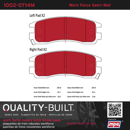 Quality-Built Quality-Built Work Force Heavy Duty Brake Pads w/ Hardware 1002-0714M
