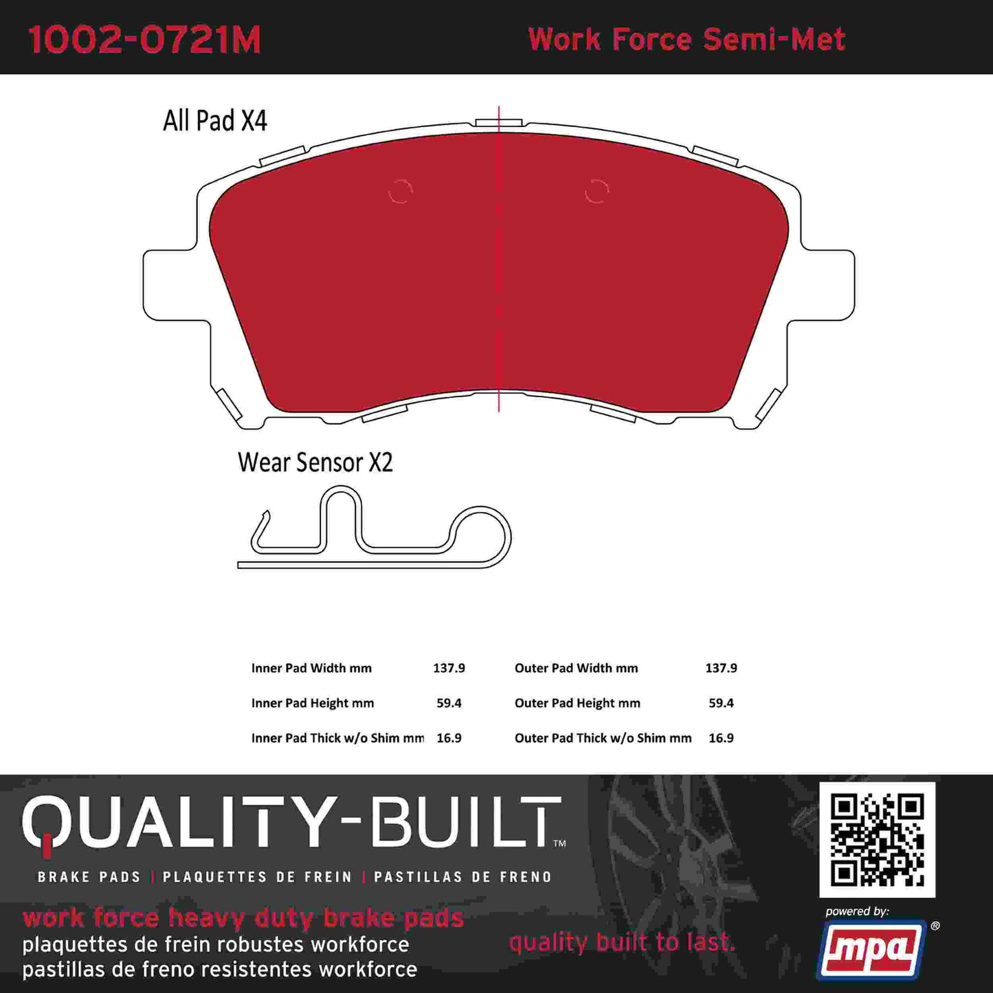 Quality-Built Quality-Built Work Force Heavy Duty Brake Pads w/ Hardware 1002-0721M