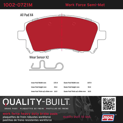 Quality-Built Quality-Built Work Force Heavy Duty Brake Pads w/ Hardware 1002-0721M