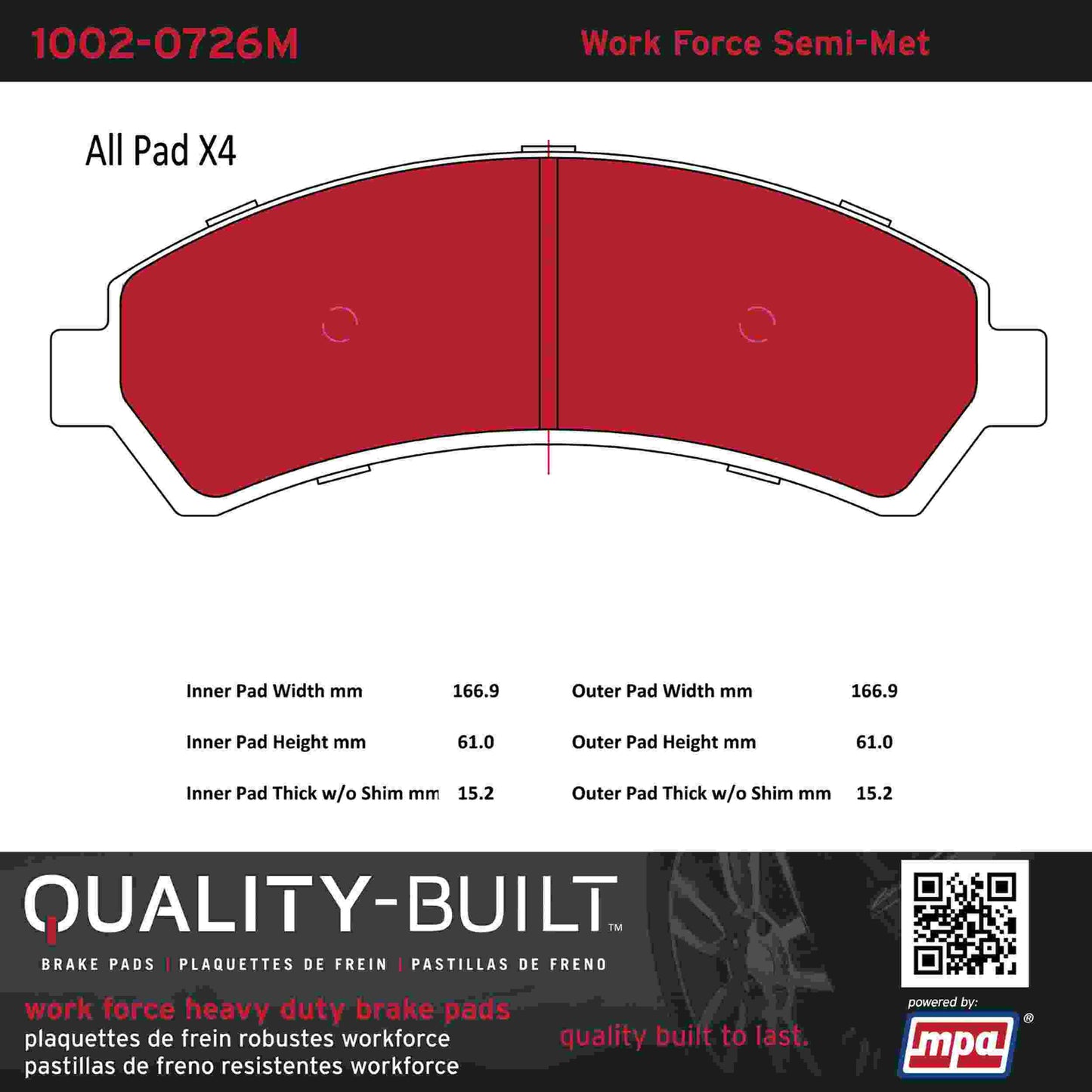 Quality-Built Quality-Built Work Force Heavy Duty Brake Pads w/ Hardware 1002-0726M
