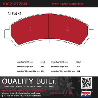 Quality-Built Quality-Built Work Force Heavy Duty Brake Pads w/ Hardware 1002-0726M