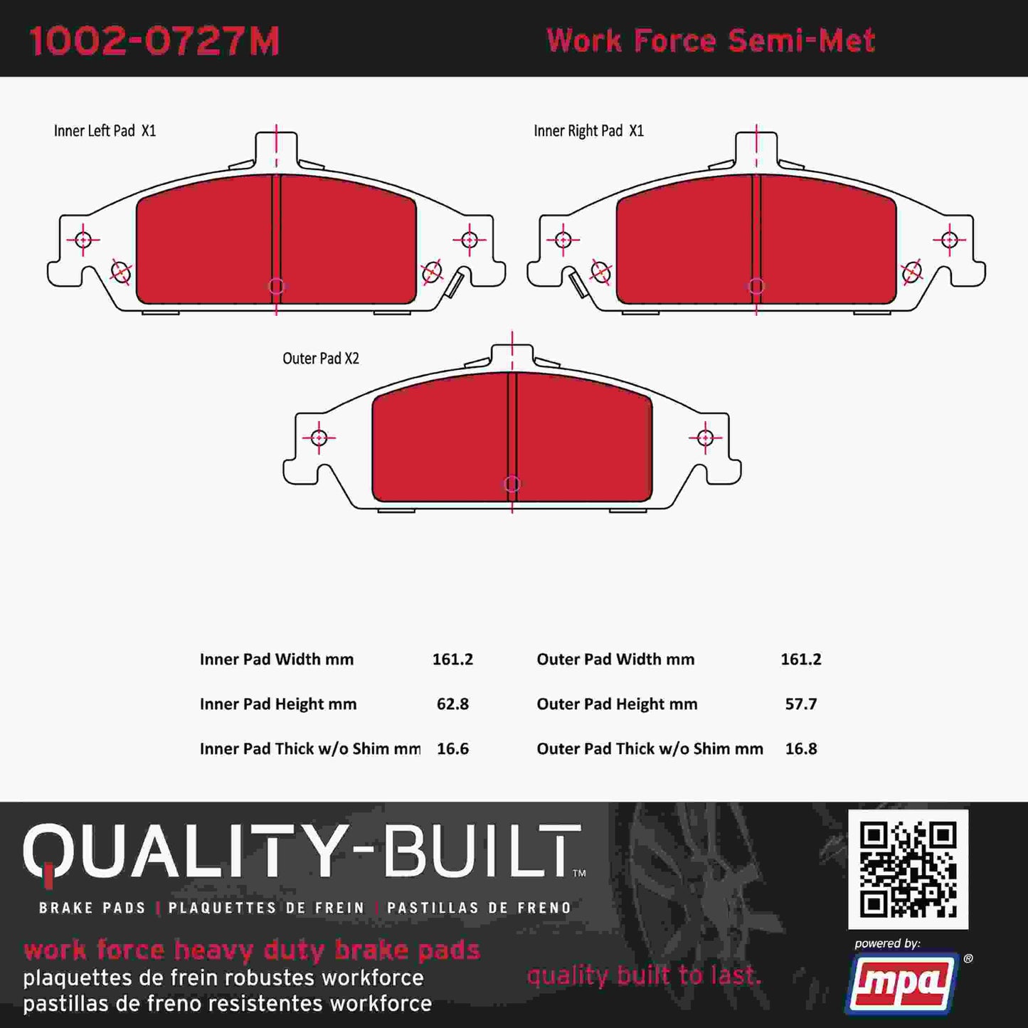 Quality-Built Quality-Built Work Force Heavy Duty Brake Pads w/ Hardware 1002-0727M