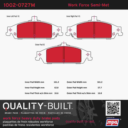 Quality-Built Quality-Built Work Force Heavy Duty Brake Pads w/ Hardware 1002-0727M