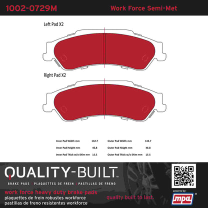 Quality-Built Quality-Built Work Force Heavy Duty Brake Pads w/ Hardware 1002-0729M