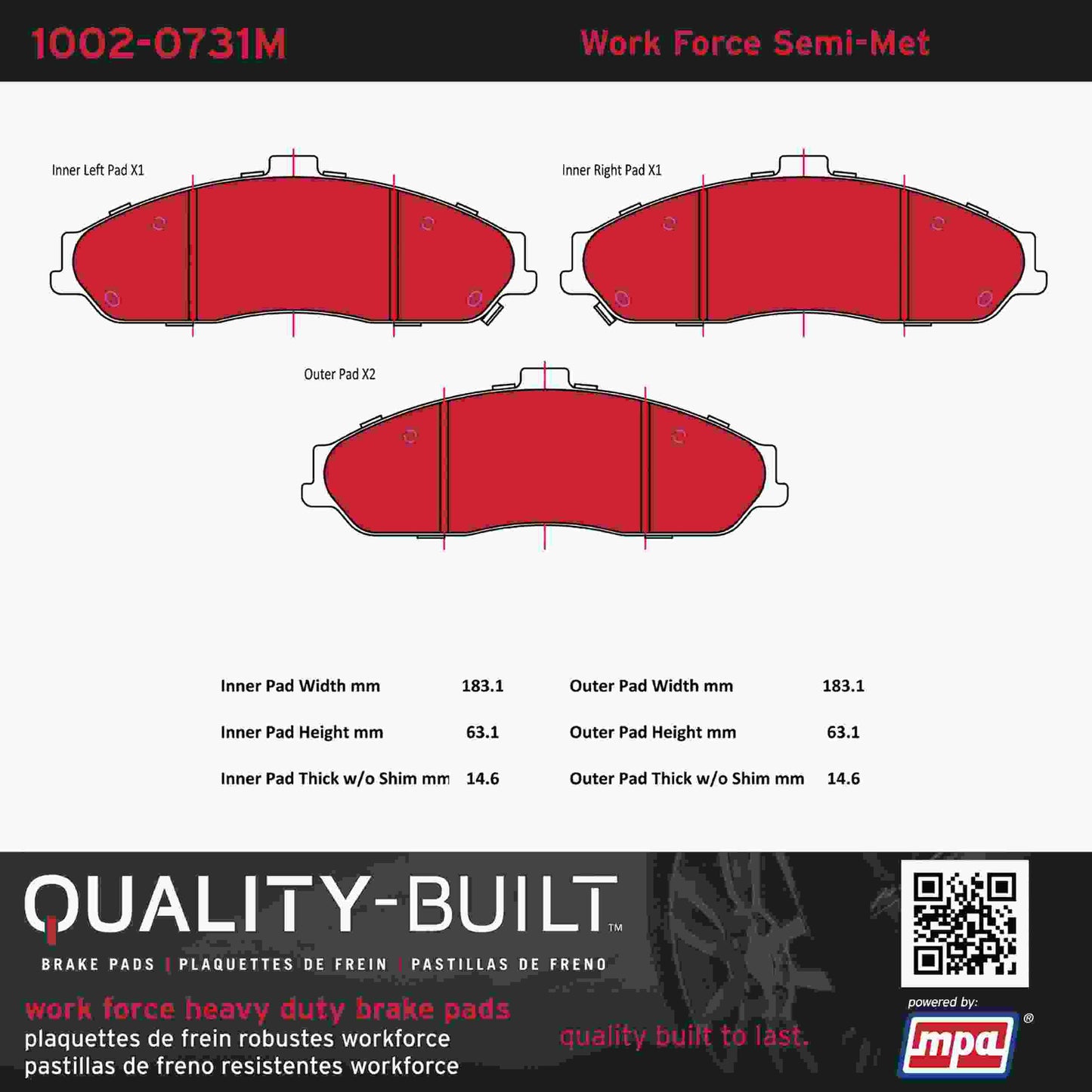 Quality-Built Quality-Built Work Force Heavy Duty Brake Pads w/ Hardware 1002-0731M