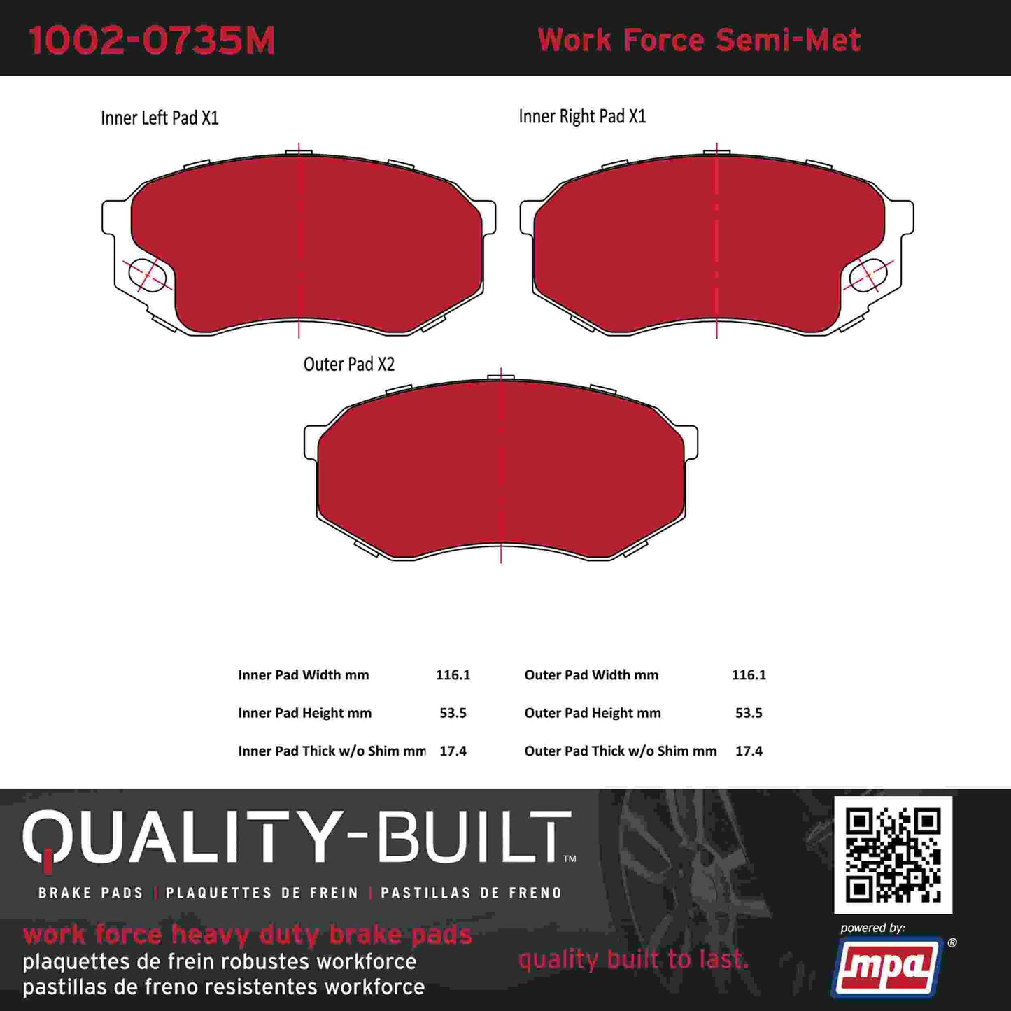 Quality-Built Quality-Built Work Force Heavy Duty Brake Pads w/ Hardware 1002-0735M