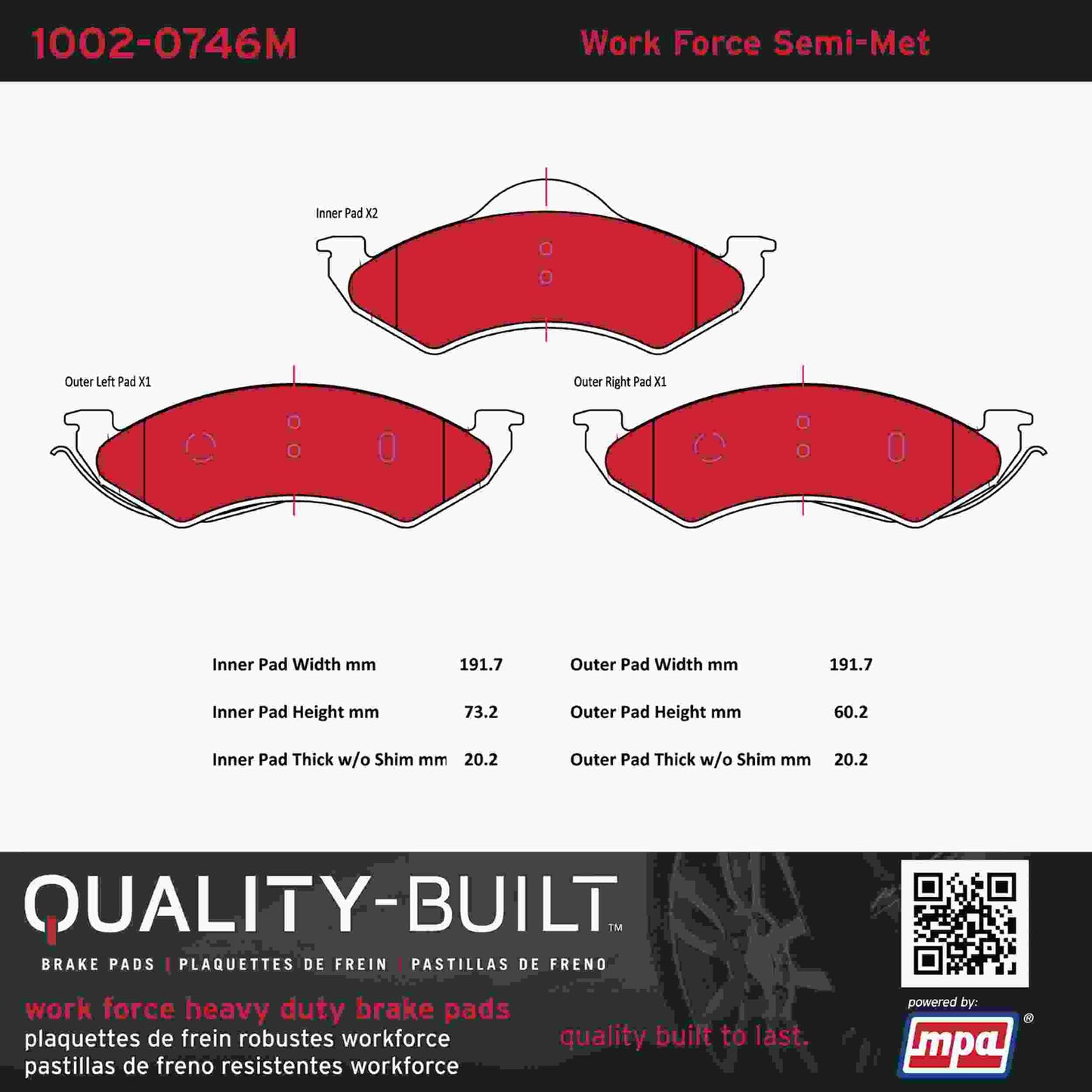 Quality-Built Quality-Built Work Force Heavy Duty Brake Pads w/ Hardware 1002-0746M
