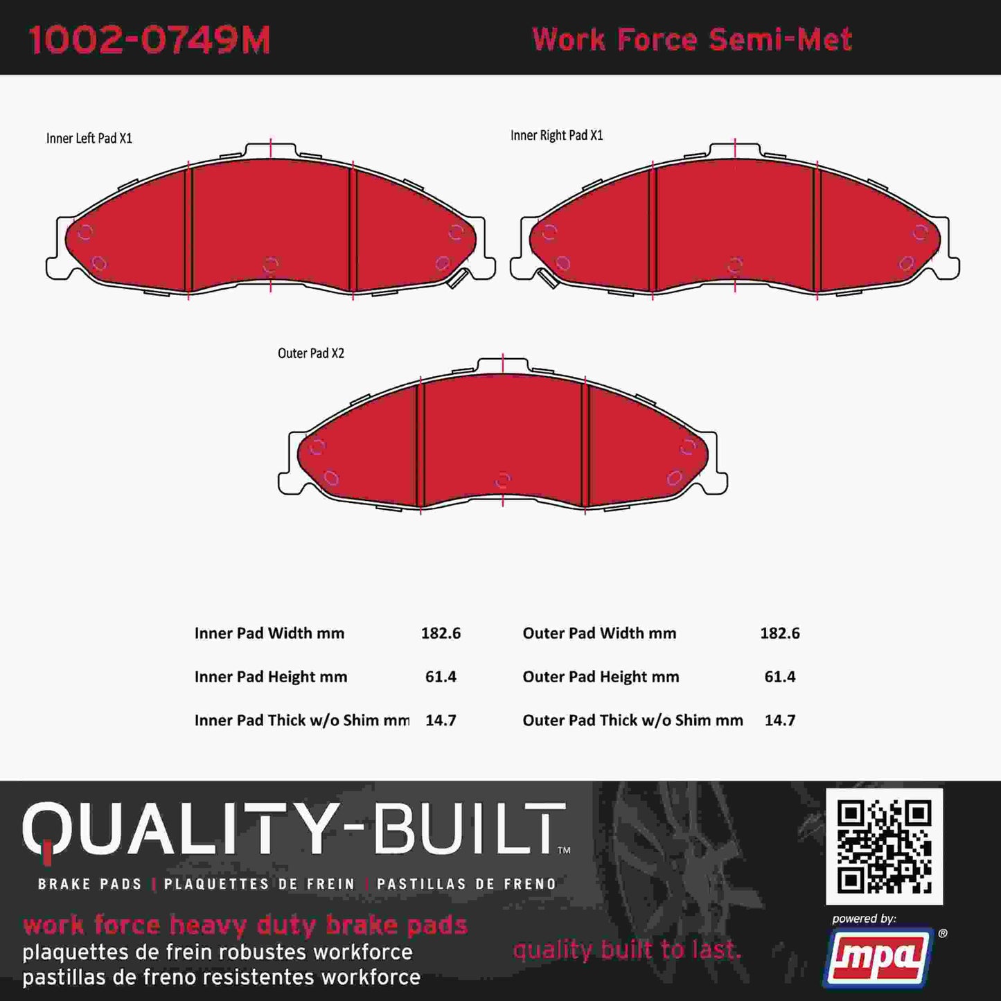 Quality-Built Quality-Built Work Force Heavy Duty Brake Pads w/ Hardware 1002-0749M