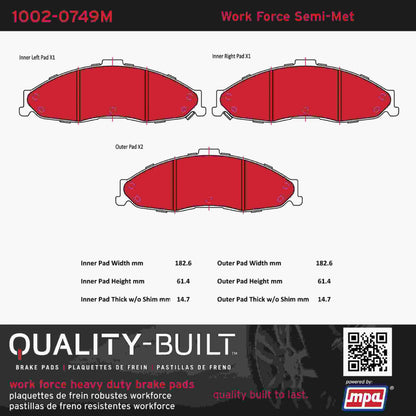 Quality-Built Quality-Built Work Force Heavy Duty Brake Pads w/ Hardware 1002-0749M