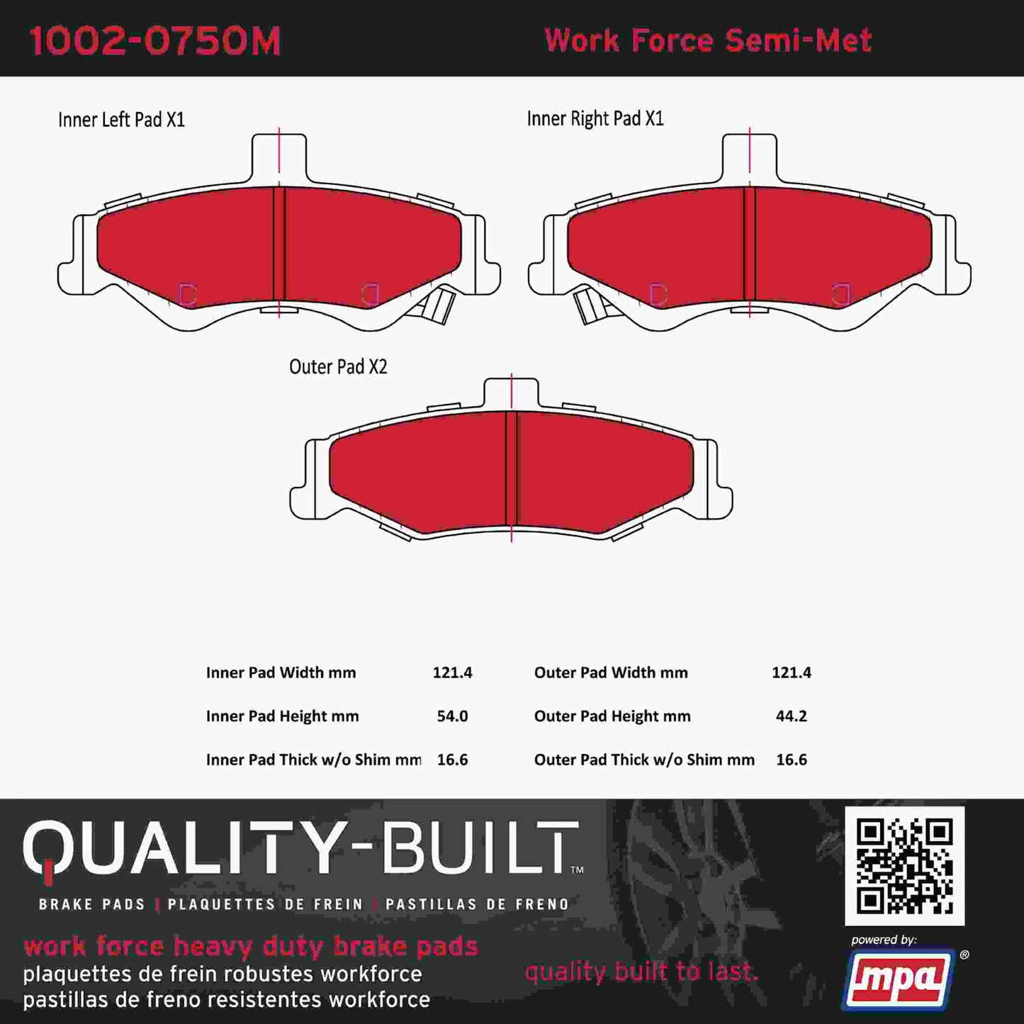 Quality-Built Quality-Built Work Force Heavy Duty Brake Pads w/ Hardware 1002-0750M