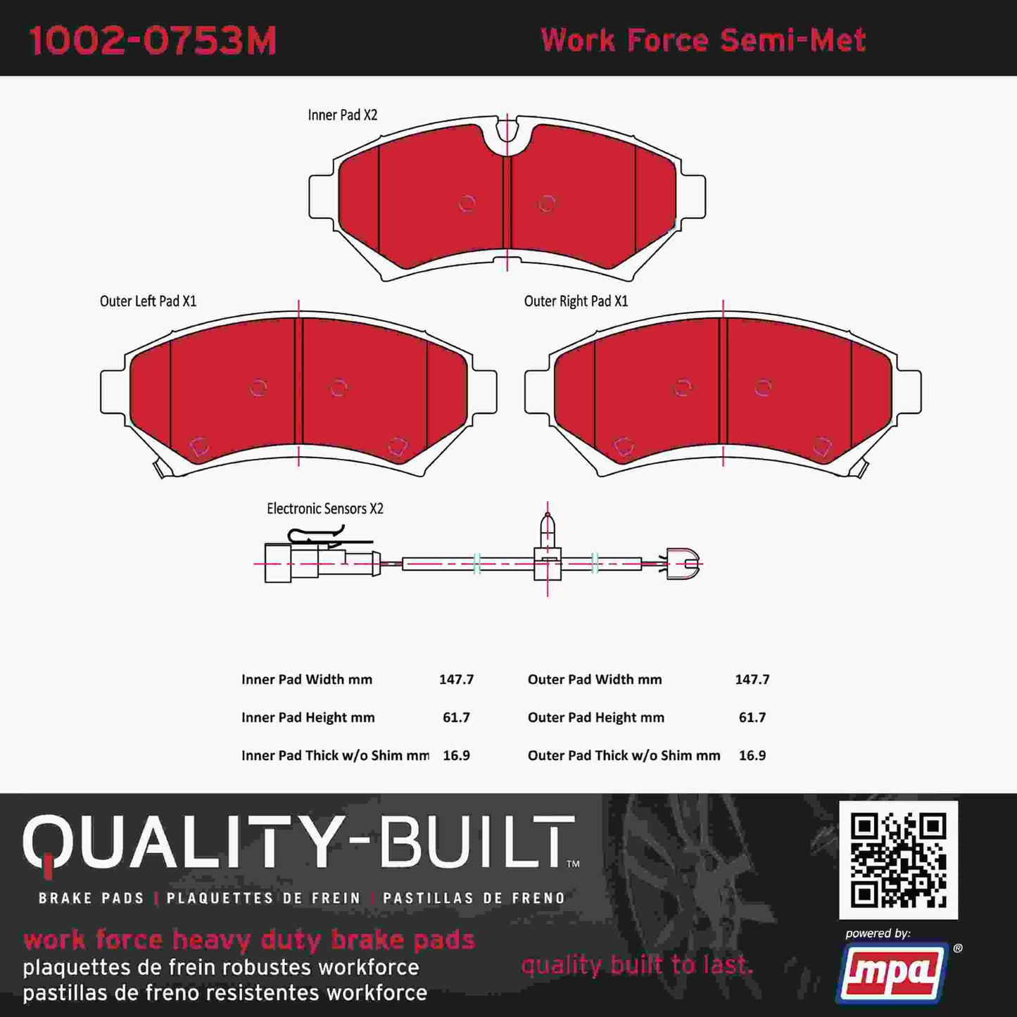 Quality-Built Quality-Built Work Force Heavy Duty Brake Pads w/ Hardware 1002-0753M