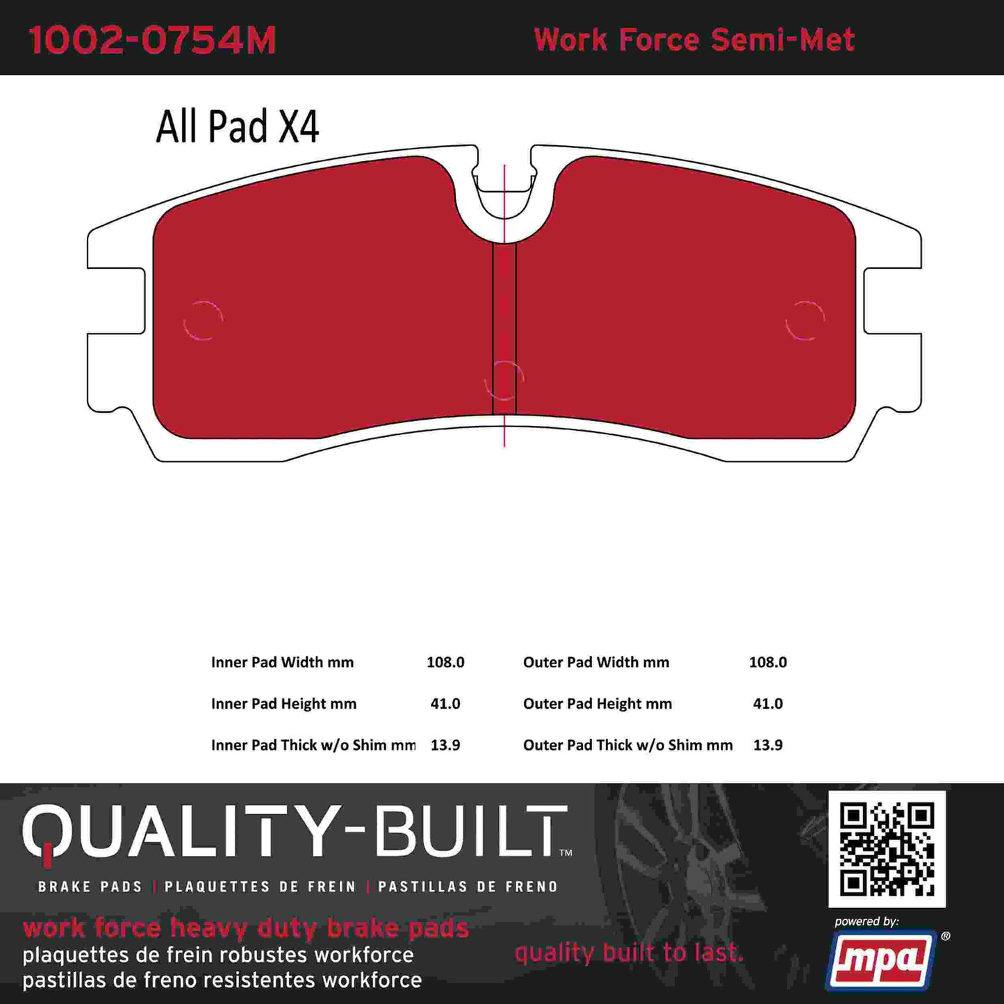 Quality-Built Quality-Built Work Force Heavy Duty Brake Pads w/ Hardware 1002-0754M